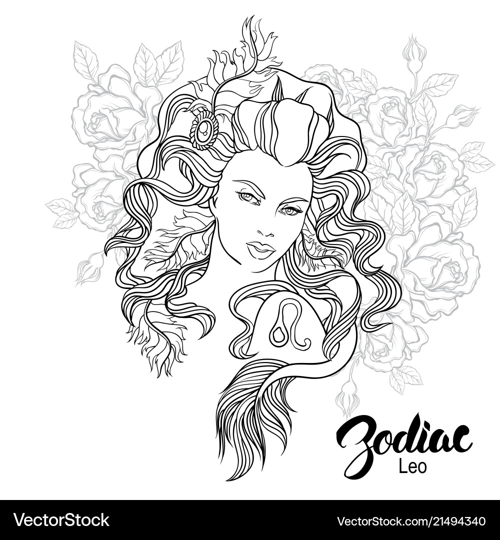 Leo Zodiac Girl with Flowers Vector Image