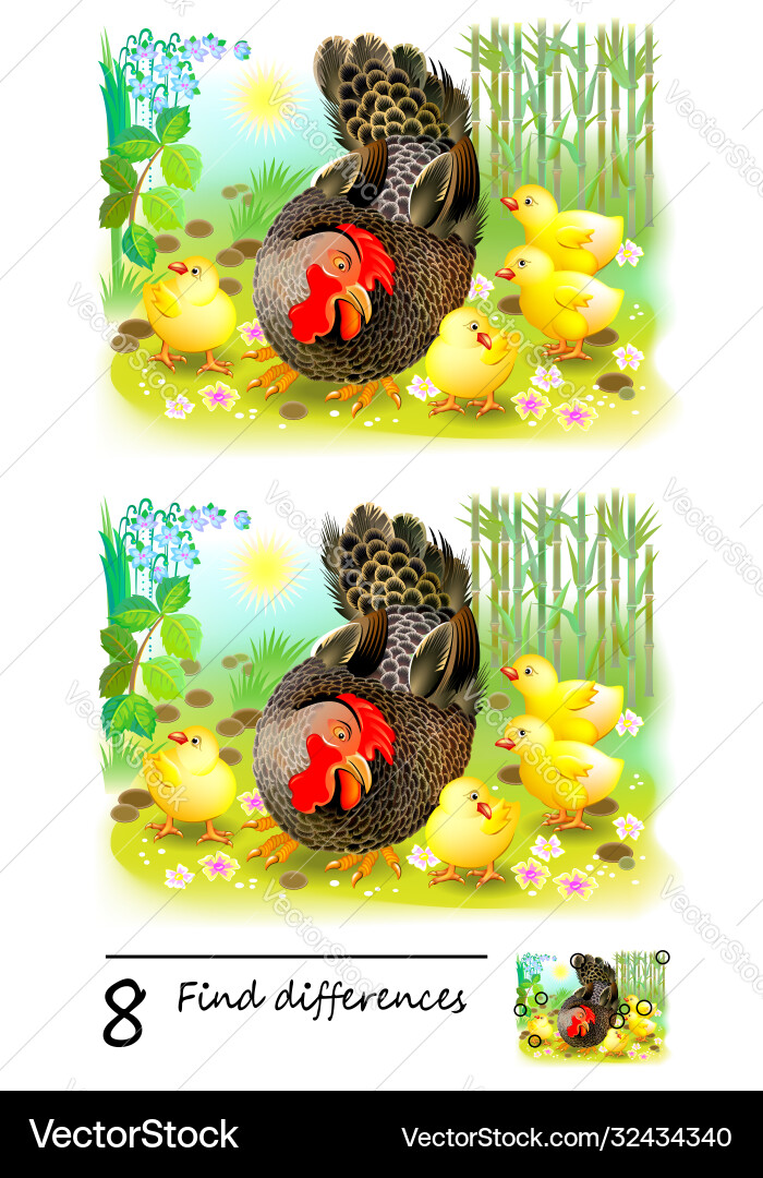 Logic puzzle game for children need to find 8 vector image