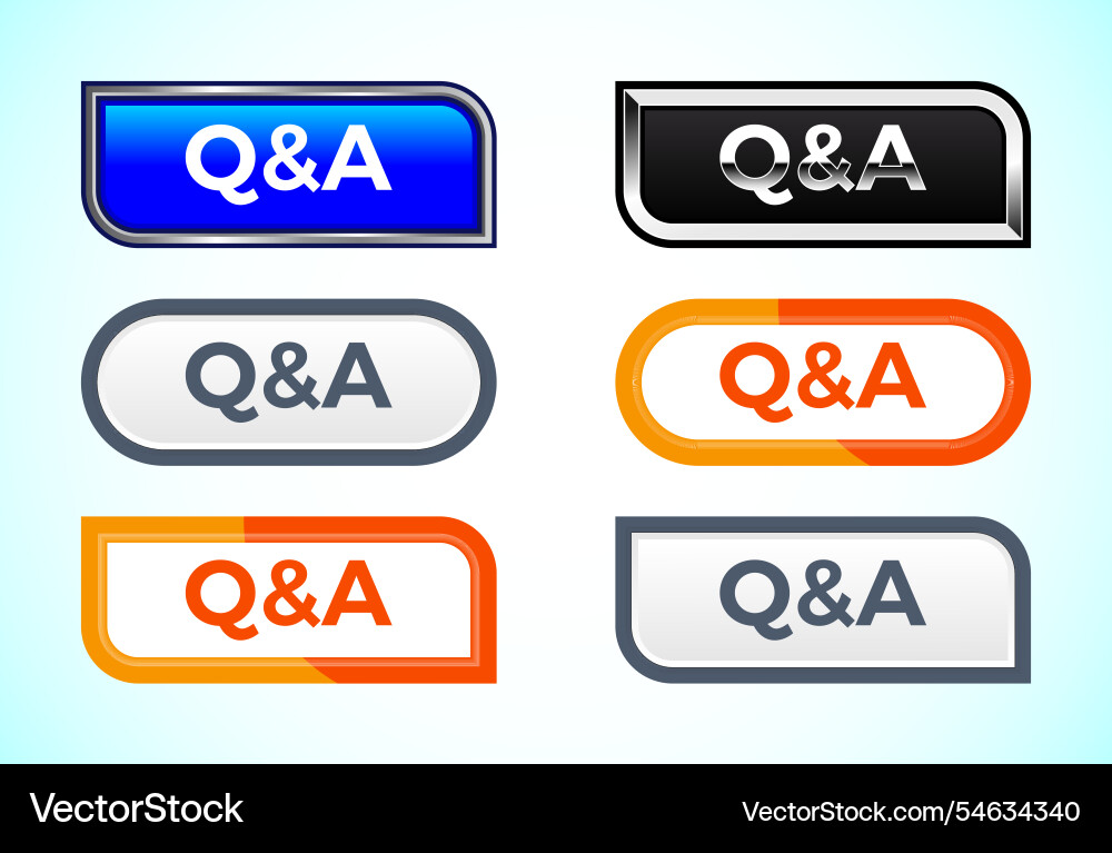 Qa button set of different shapes and colors Qa button set of different shapes and colors Vector Image