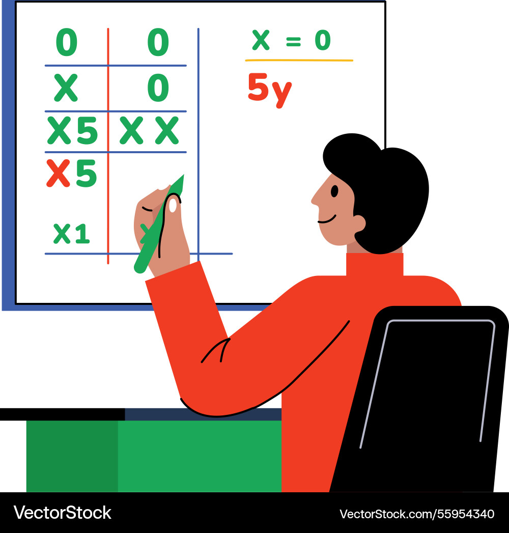 Student solving a math problem flat style Vector Image