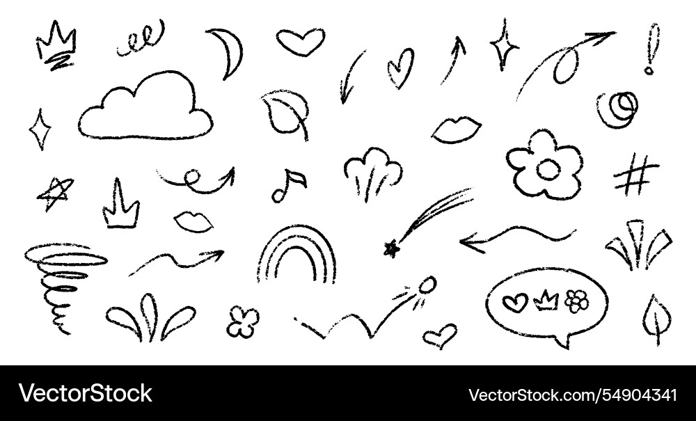 Crayon pencil grey squiggles set chalk Crayon pencil grey squiggles set chalk vector image