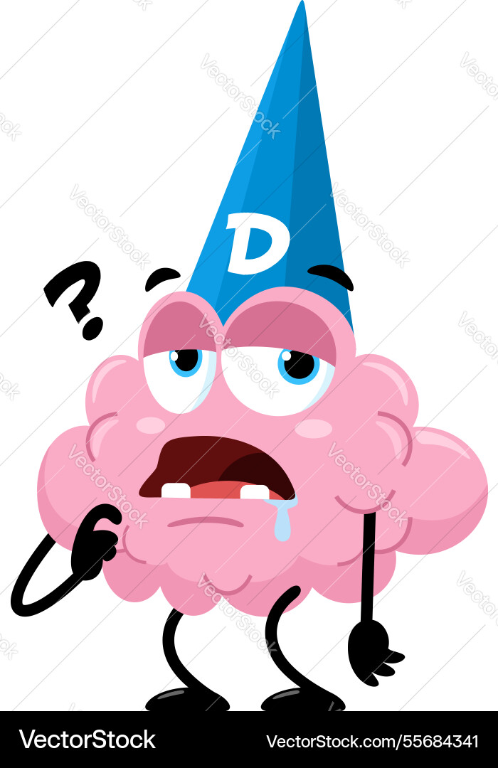 Dumb Gehirn Cartoon Charakter tragen einen Dunce Hut Dumb Gehirn Cartoon Charakter tragen einen Dunce Hut Vektorbild