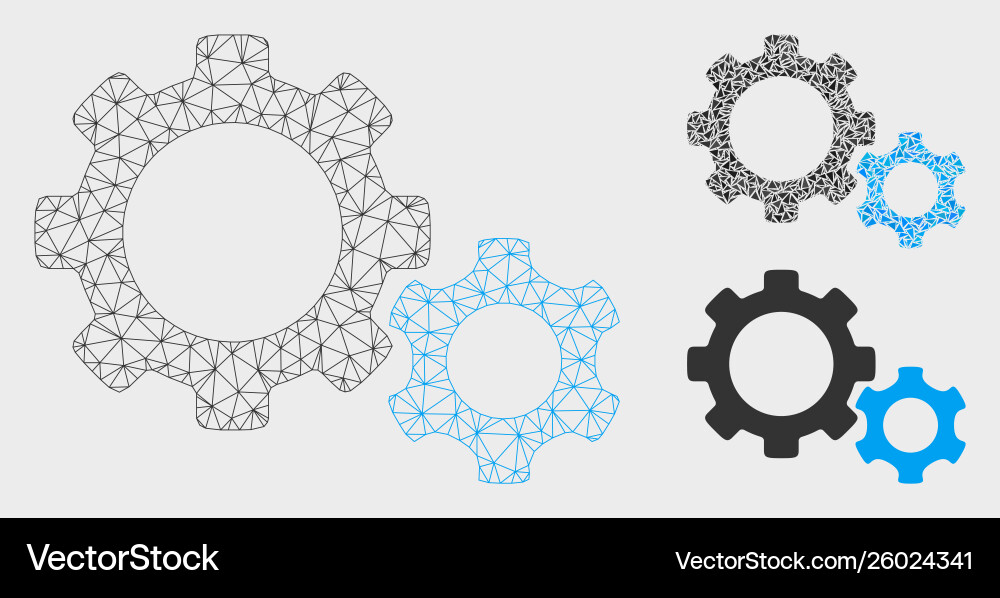 Gears mesh 2d model and triangle mosaic vector image
