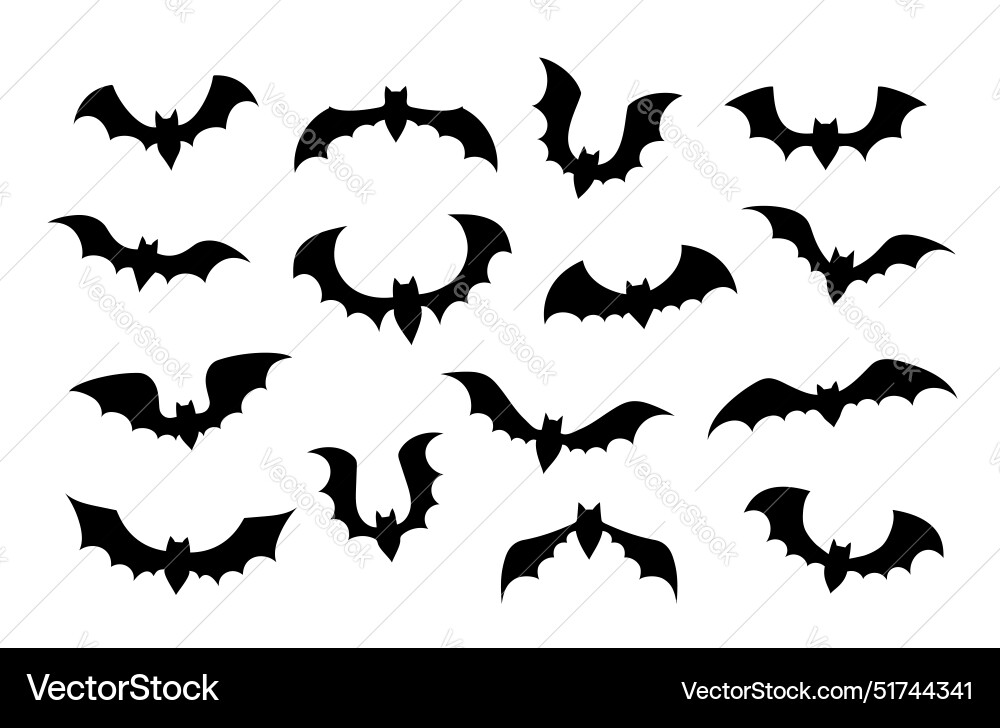 Isolated halloween bats silhouettes set Vector Image