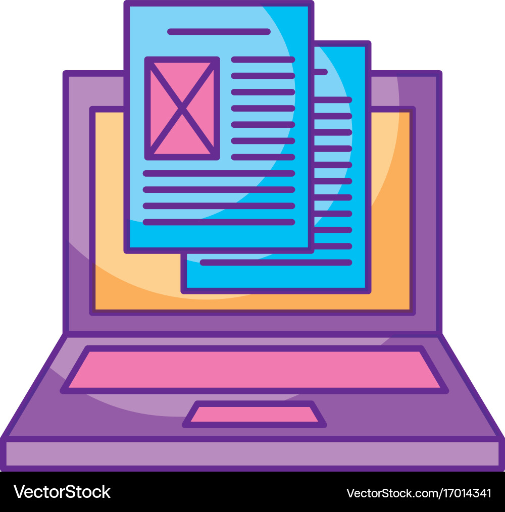 Laptop computer with documents vector image