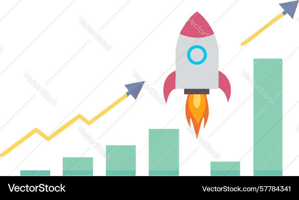 Rocket launch with ascending growth graph design Vector Image