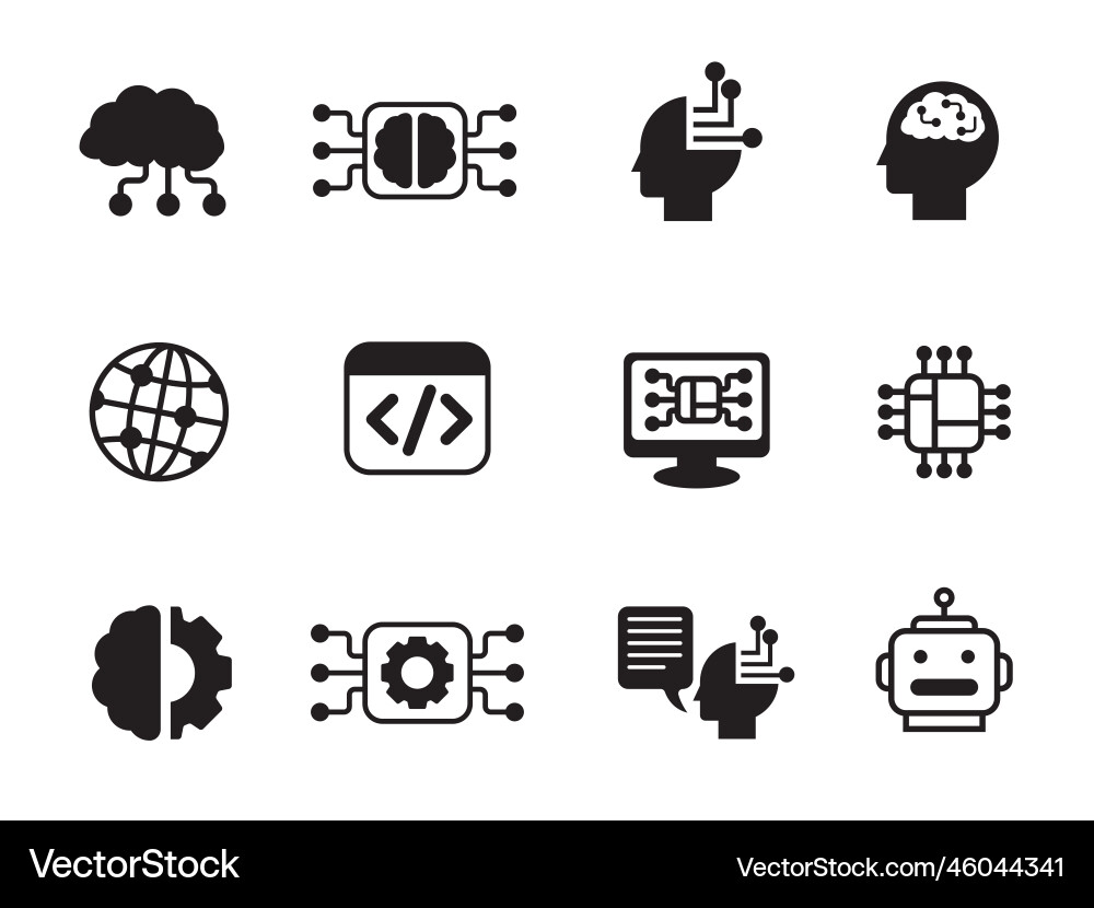 Set of artificial intelligence and computer icons Set of artificial intelligence and computer icons vector image