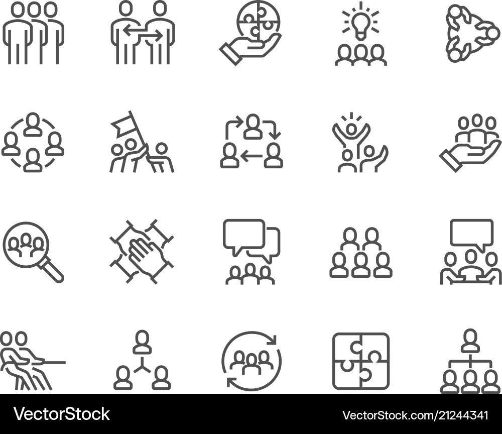 Teamwork Line Icons - Collaboration vector image