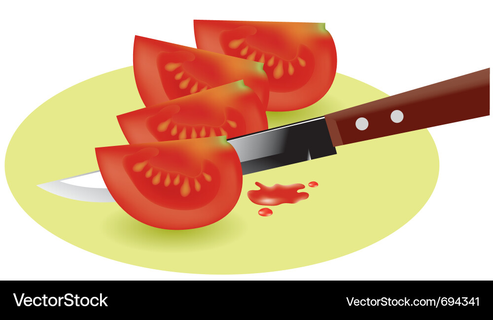 Tomatenblätter auf Schneidebrett Vektorbild