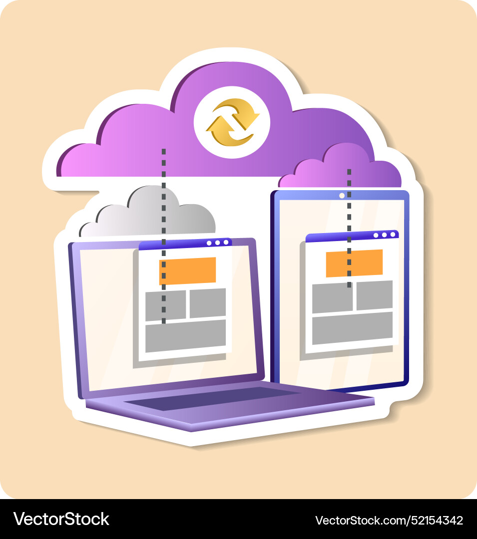 Cloud computing synchronizing data between laptop Cloud computing synchronizing data between laptop vector image