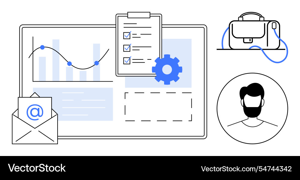 Digital workspace elements with email checklist Digital workspace elements with email checklist vector image