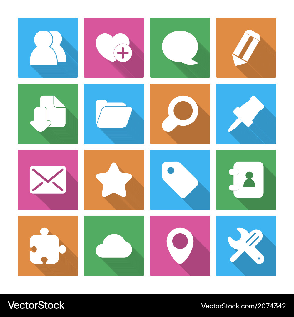 Internet icons set with long shadow vector image