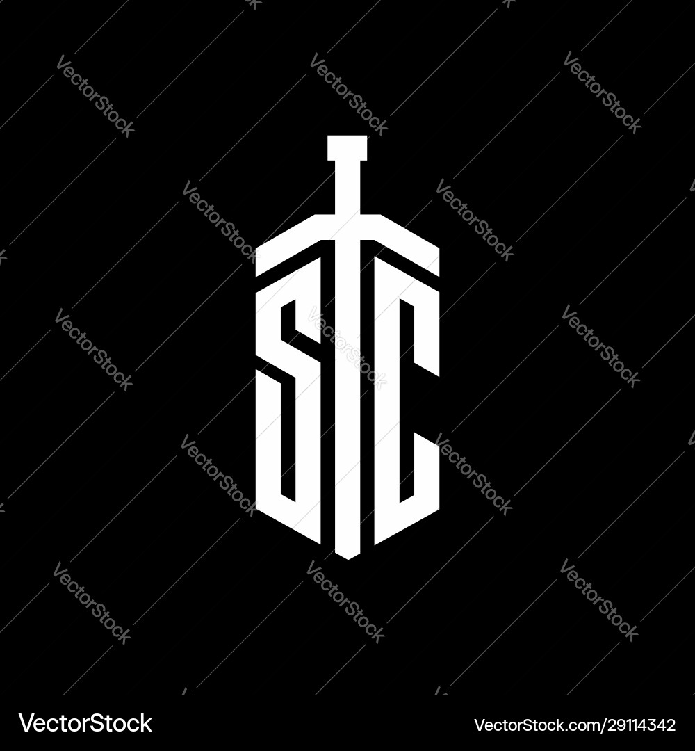 Sc logo monogram with sword element ribbon design Sc logo monogram with sword element ribbon design vector image