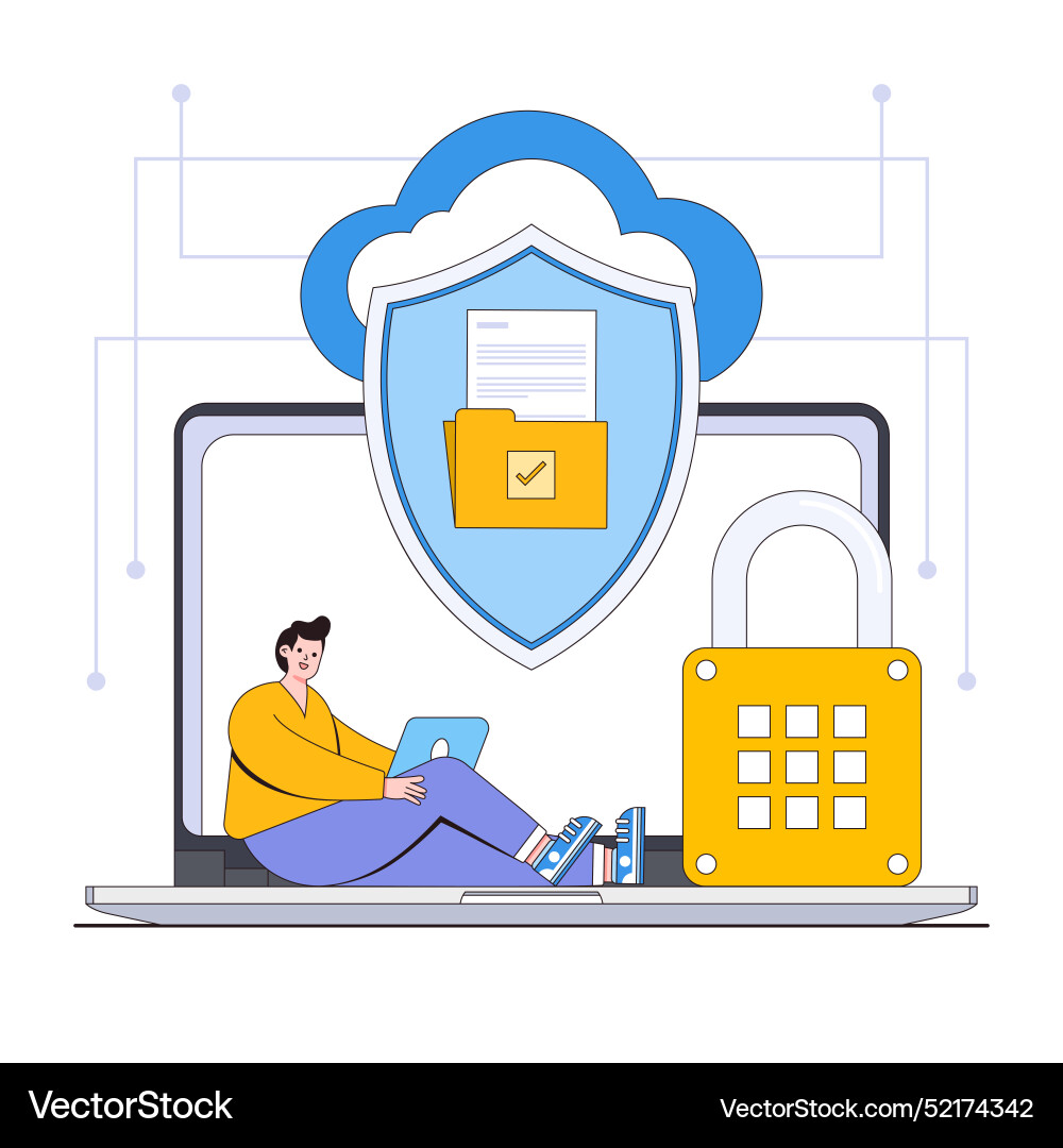 Secure file sharing concept with characters vector image