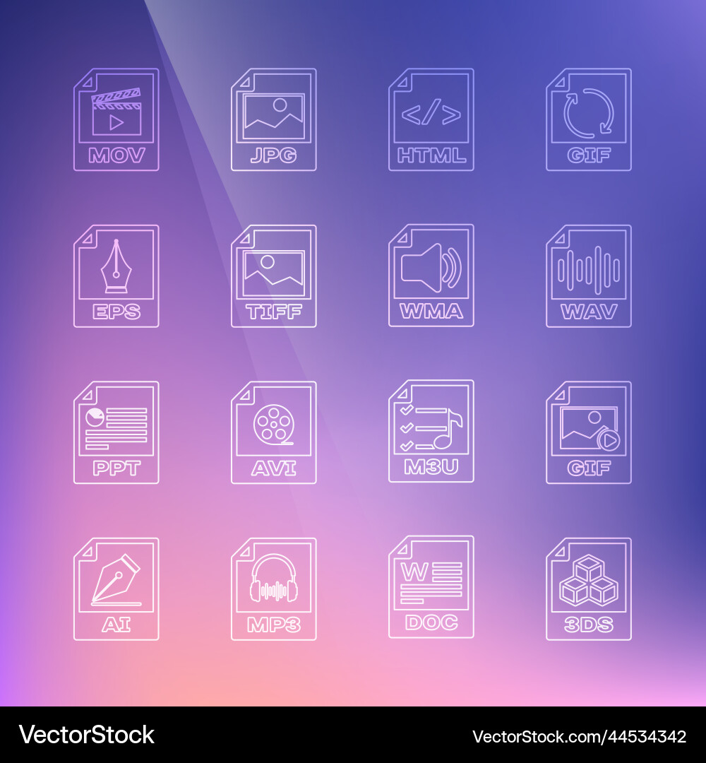 Set line 3ds file document gif wav html tiff Set line 3ds file document gif wav html tiff vector image