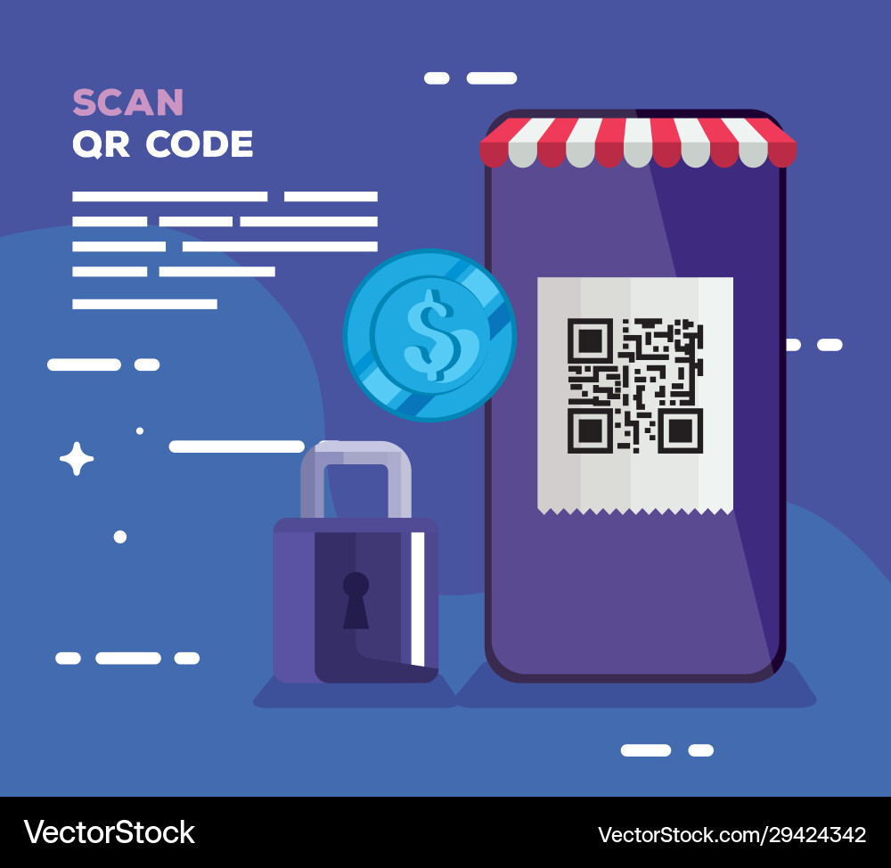 Smartphone mit Scan-Code qr und Vorhängeschloss Smartphone mit Scan-Code qr und Vorhängeschloss vektorbild