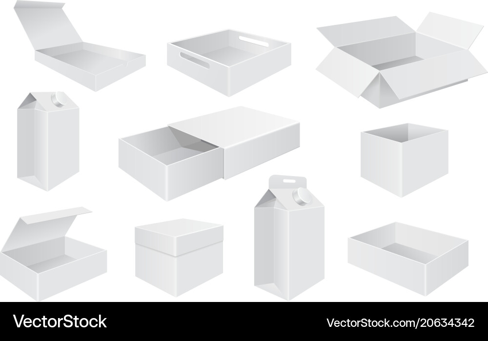 White boxes set of different paper open Vector Image
