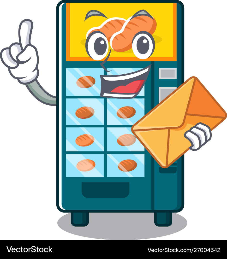 With envelope bakery vending machine in character Vector Image