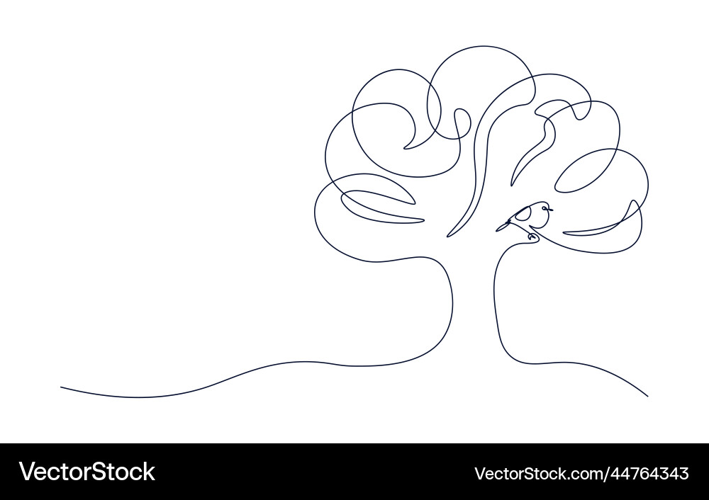 Baum mit Vogel in einer durchgehenden Linie Baum mit Vogel in einer durchgehenden Linie vektorbild