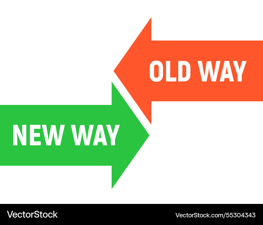 Concept with arrows representing old way and new Concept with arrows representing old way and new vector image