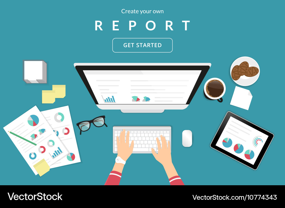 Hands Typing on Computer Keyboard - Business Repor vector image