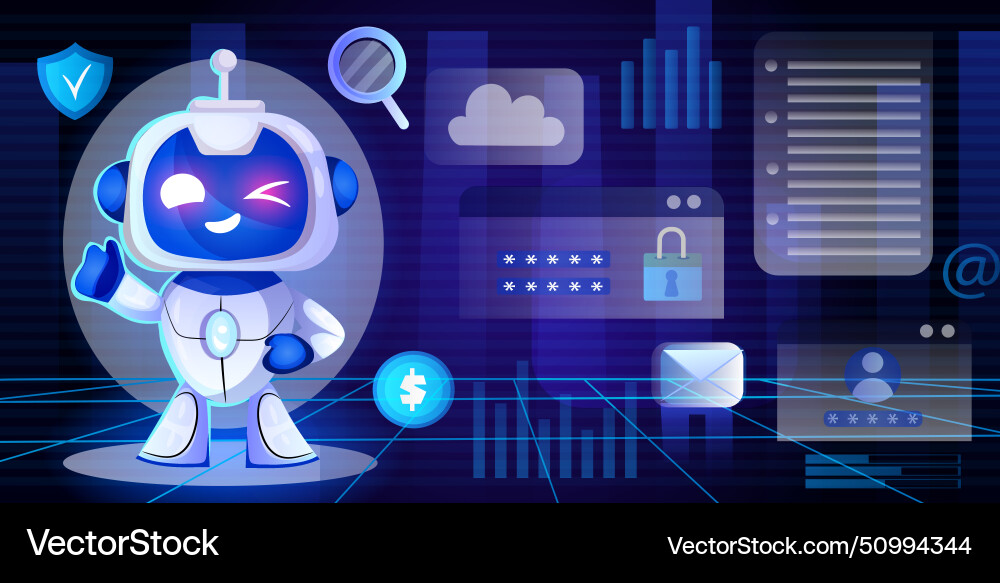 A friendly robot with digital interface Vector Image