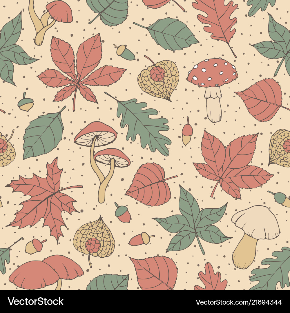 Autumn seamless pattern with oak maple leaves vector image