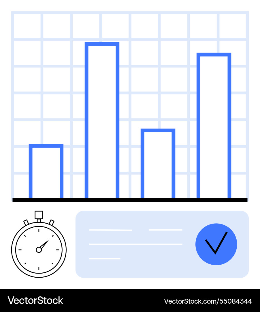 Bar chart with stopwatch and checklist for time Bar chart with stopwatch and checklist for time vector image