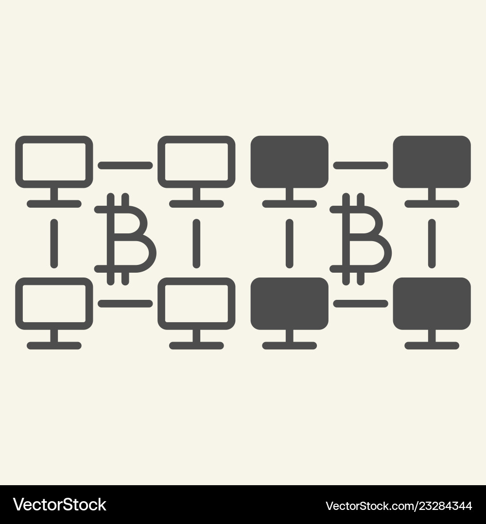 Bitcoin computer network line and glyph icon Bitcoin computer network line and glyph icon vector image