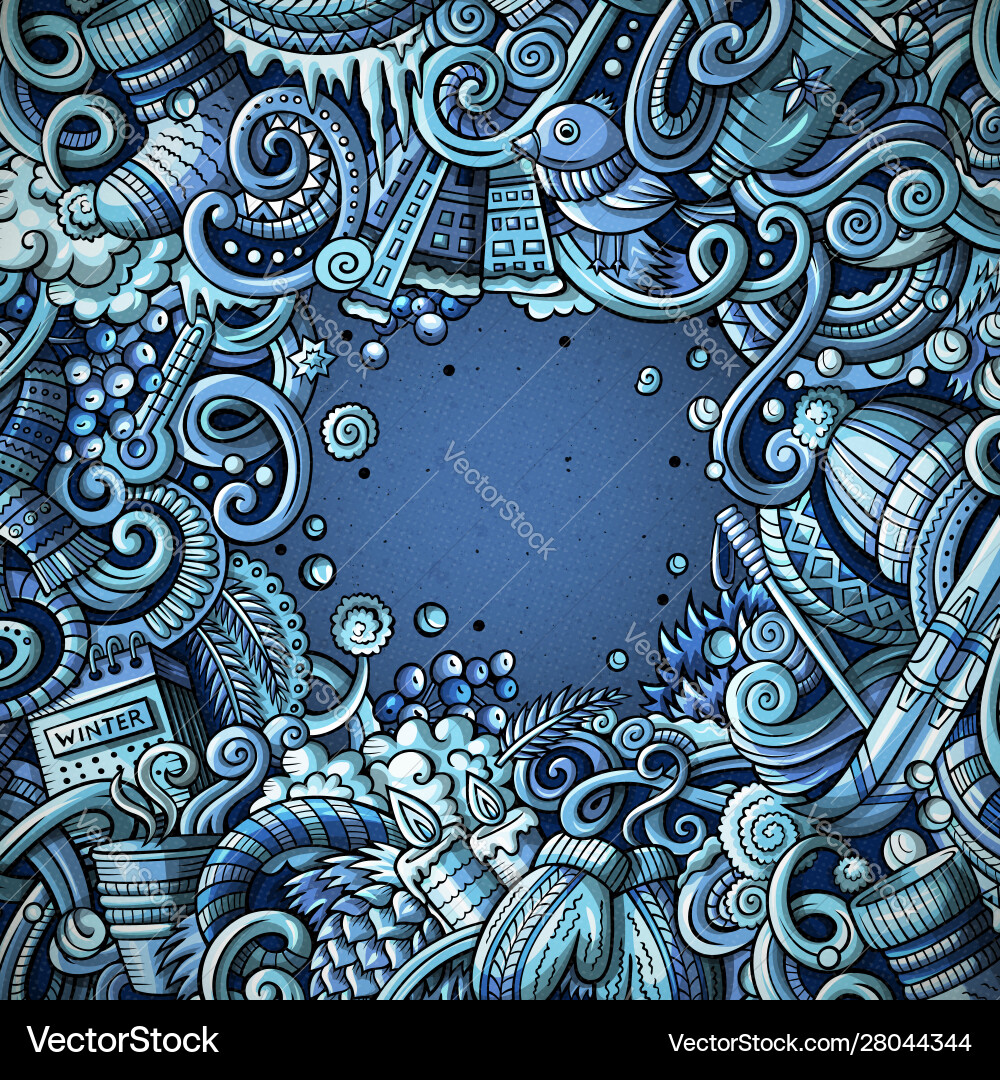 Cartoon niedliche Doodles handgezogen Winterrahmen Cartoon niedliche Doodles handgezogen Winterrahmen vektorbild