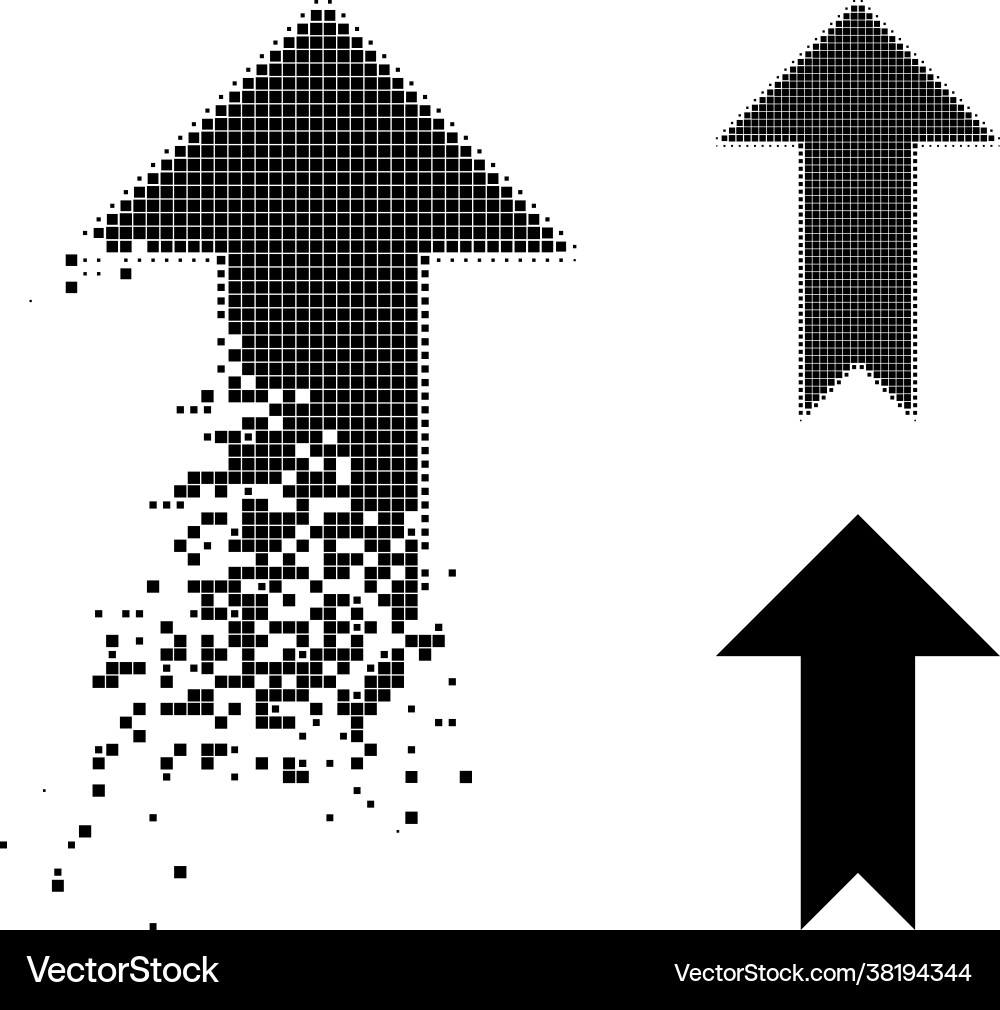 Damaged and halftone pixelated arrow up icon Vector Image