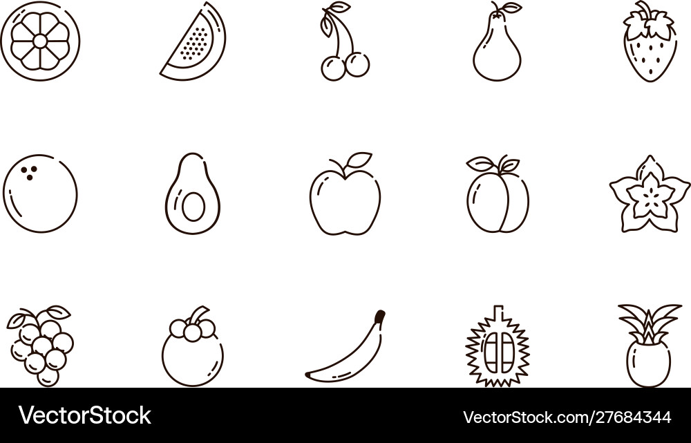 Frische Ernährung Ernte Früchte Ikonen setzen Linie Frische Ernährung Ernte Früchte Ikonen setzen Linie vektorbild