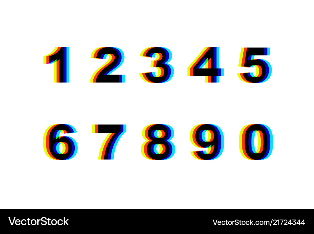 Numbers distortion distorted glitch font Numbers distortion distorted glitch font vector image