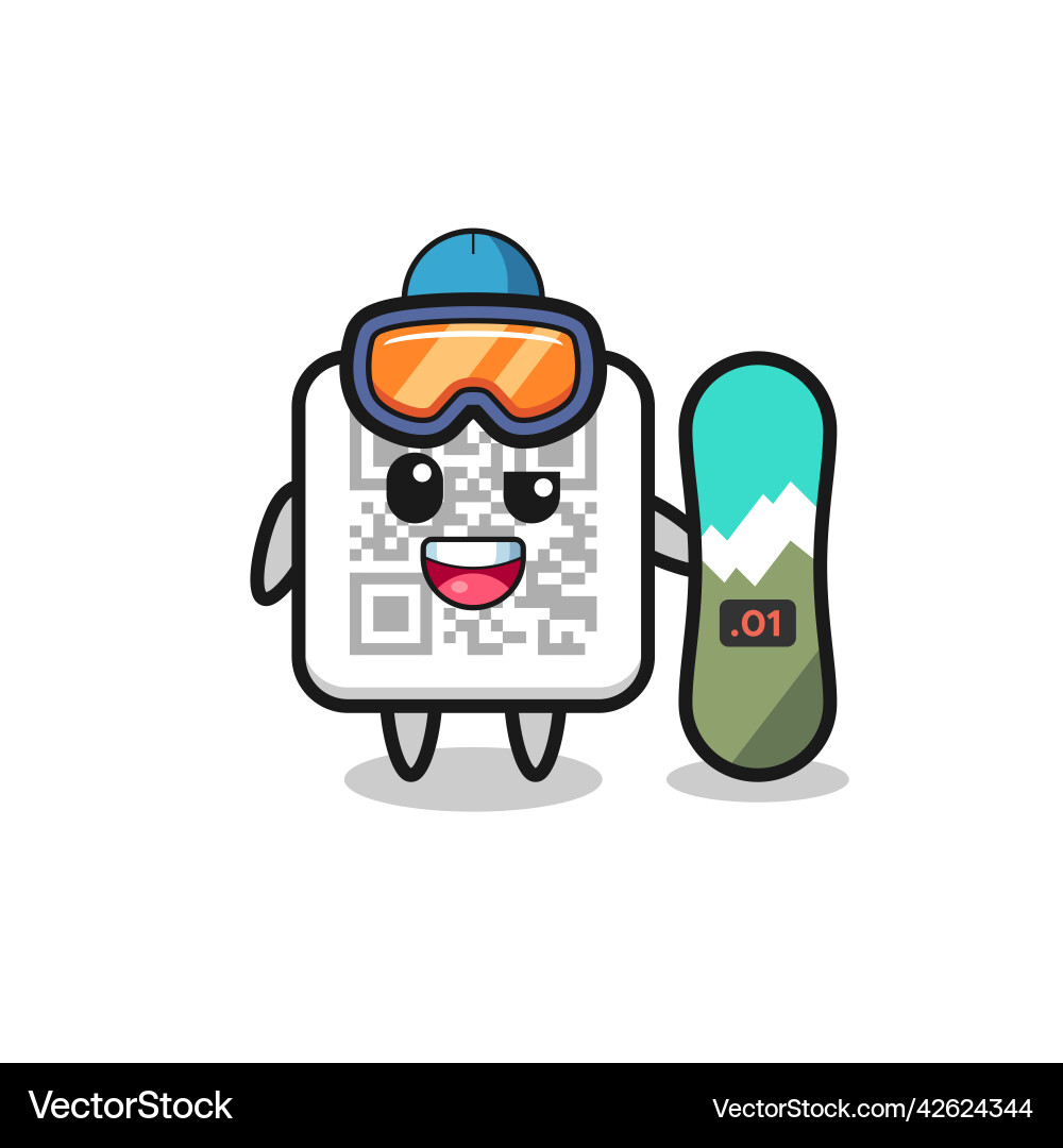 Qr code character with snowboarding style Qr code character with snowboarding style Vector Image