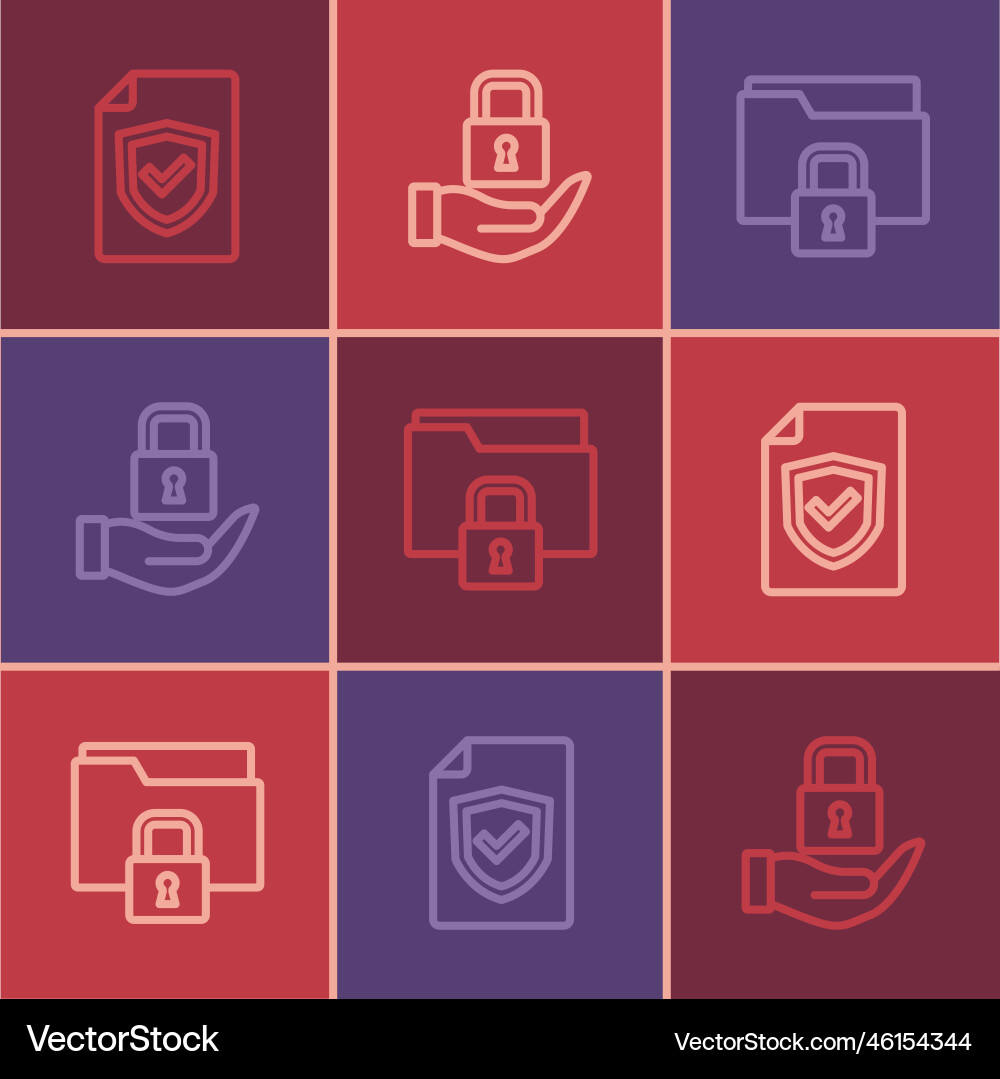 Set line contract with shield folder and lock Set line contract with shield folder and lock vector image