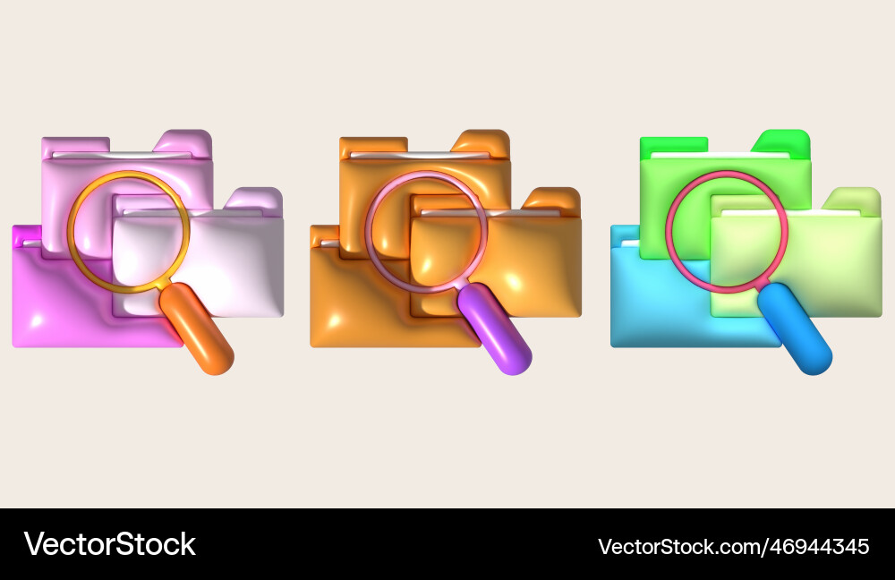 3d file search concept folders and magnifying 3d file search concept folders and magnifying vector image