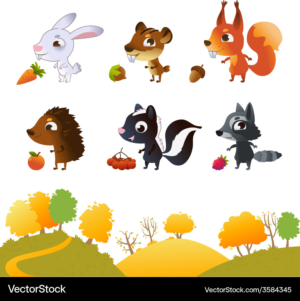 Cute Cartoon Forest Animals Vector Image