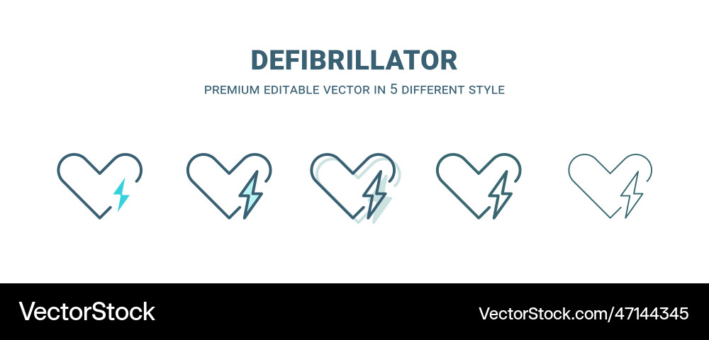 Defibrillator icon in 5 different style outline Defibrillator icon in 5 different style outline Vector Image