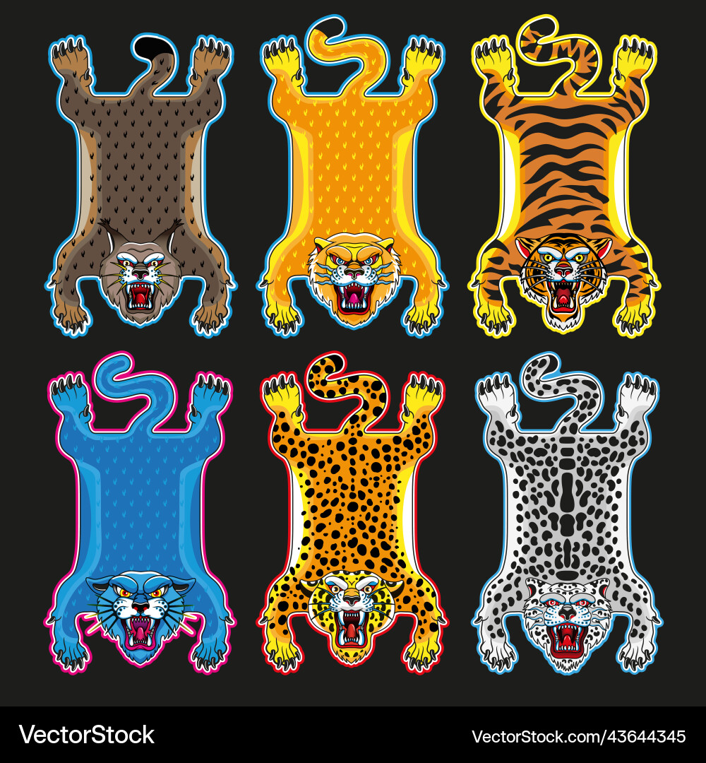 Feline Rug Collection - Leopard, Tiger, Lynx Vector Image