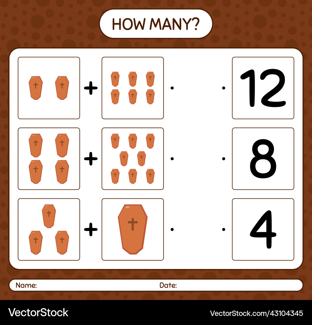 How many counting game with coffin worksheet How many counting game with coffin worksheet vector image