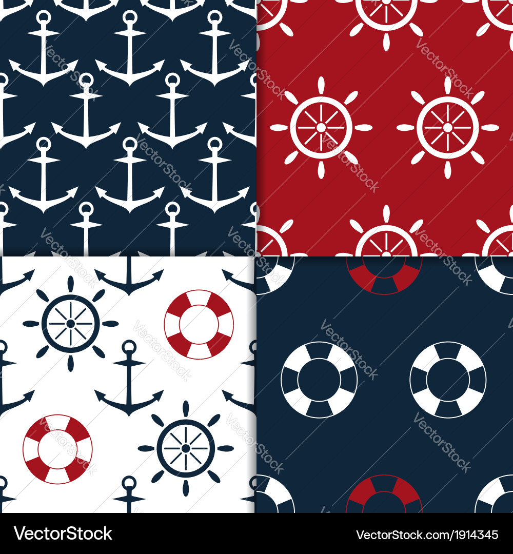 Nautical Seamless Patterns Collection Vector Image