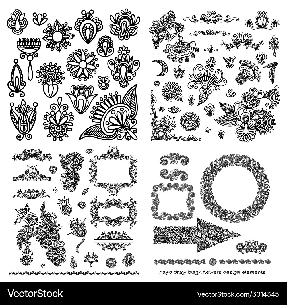 Ornate Floral Line Art Collection Vector Image