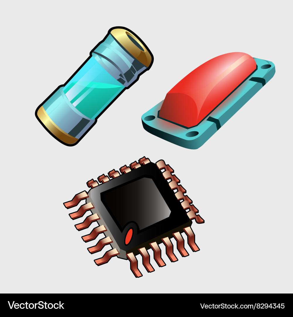 Red Button and Circuit Board with Liquid vector image