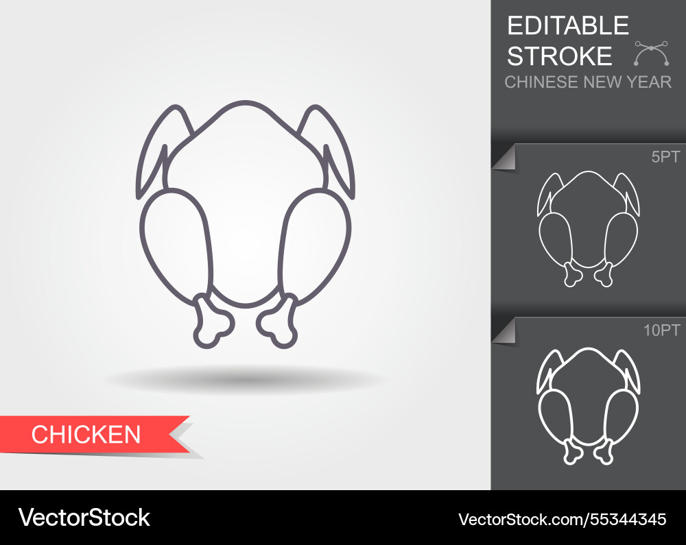 Roasted chicken line icon with shadow and editable Roasted chicken line icon with shadow and editable Vector Image