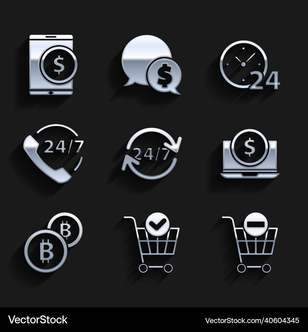 Set clock 24 hours shopping cart with check mark Set clock 24 hours shopping cart with check mark vector image