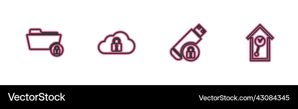 Set line folder and lock usb flash drive vector image