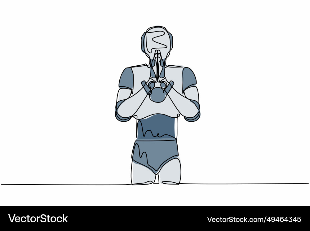 Single continuous line drawing robot standing Single continuous line drawing robot standing vector image