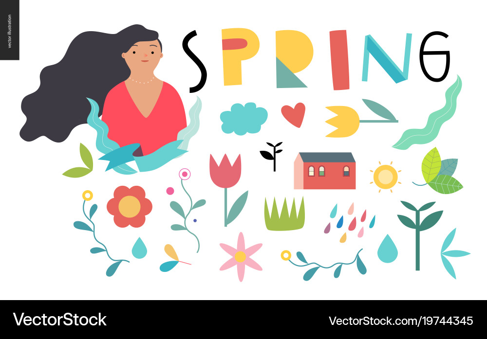Spring lettering and elements vector image