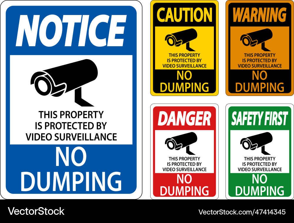 Warning no dumping property protected by video Vector Image