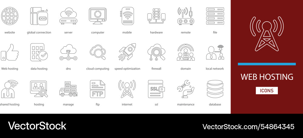 Web Hosting Line Icon Set vector image